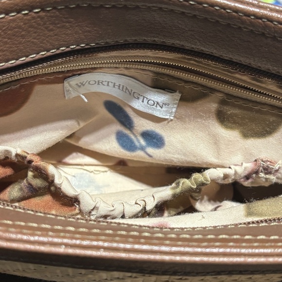 Worthington Brown Leather Woven Bag Set With Wooden Handles cruise tropical - Picture 9 of 9